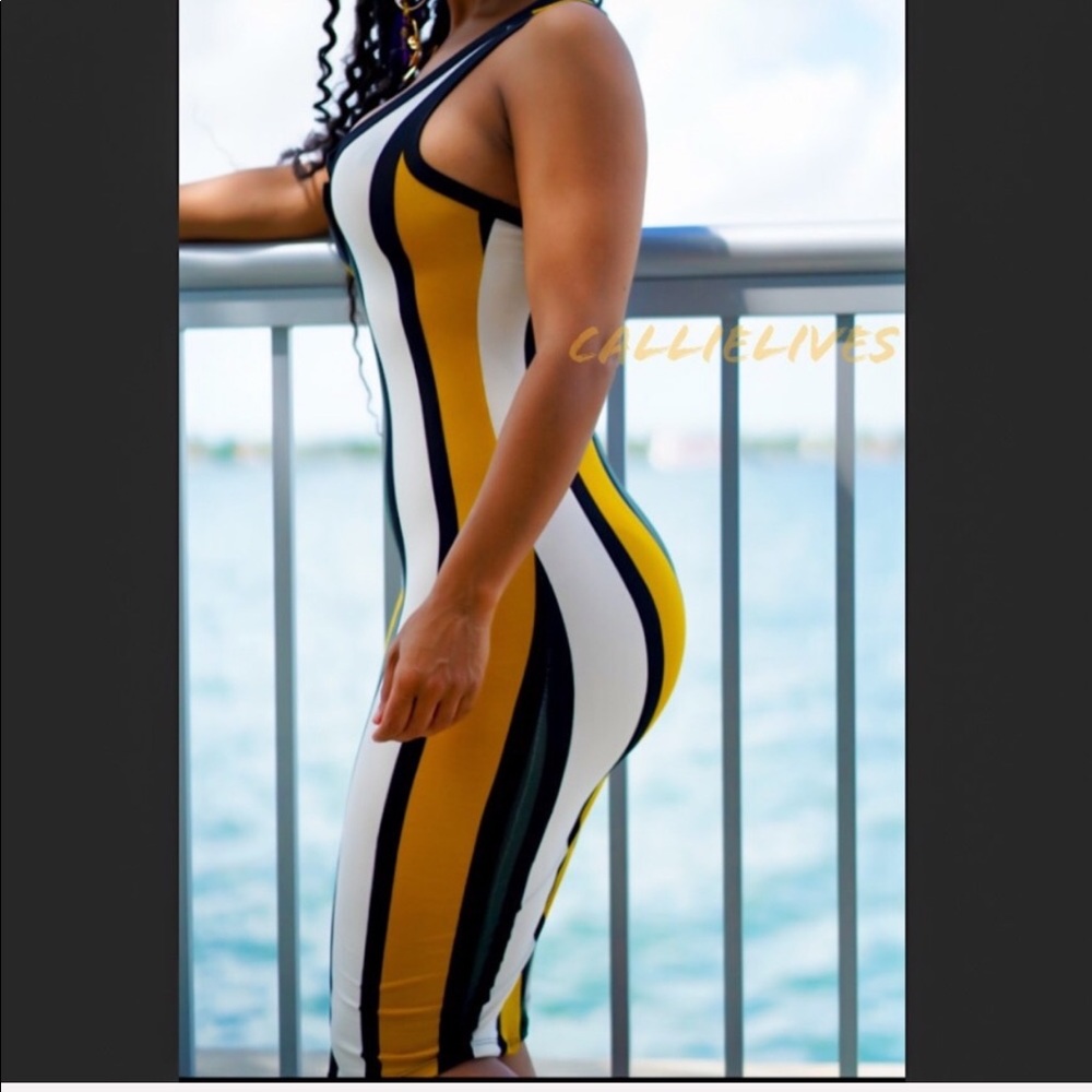 Callie Striped Olives: Mustard Racerback Dress - Picture 6 of 8